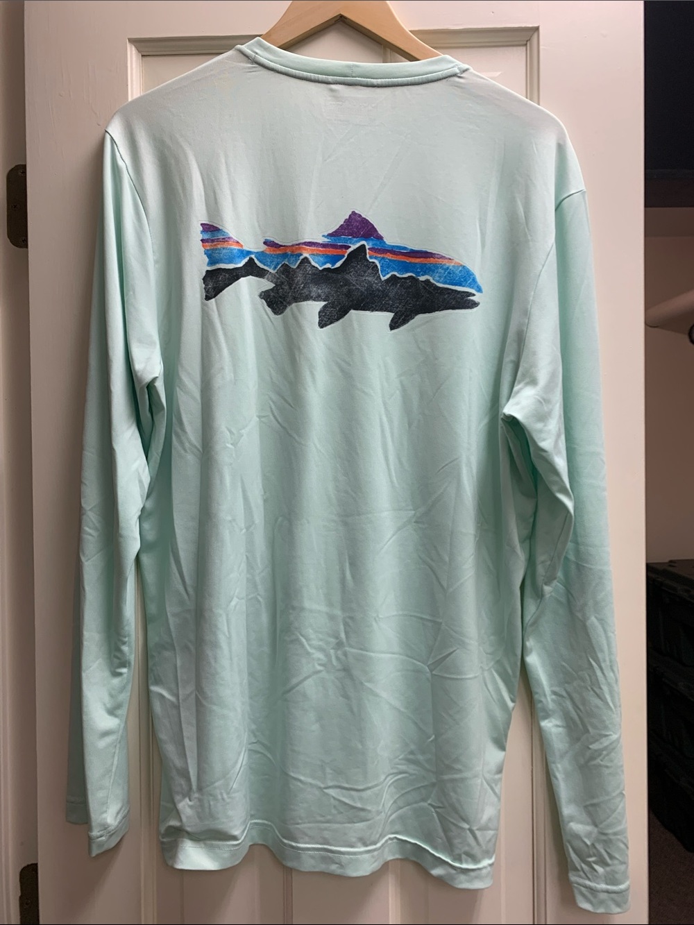 Patagonia Men's Long-Sleeve Swim Shirt - Mint with Multicolor Fish Graphic